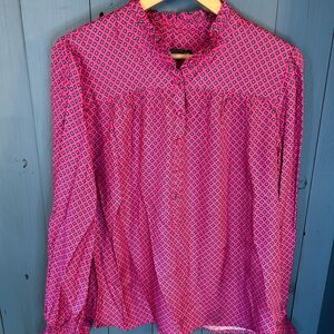 Vineyard Vines Pink and Blue Diamond Blouse | Women’s Size XL